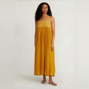 NWT Chan Lulú Embroidered Mustard Yellow Maxi Dress